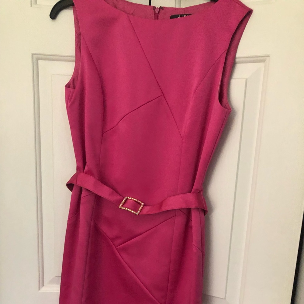 Deep pink dress with rhinestone buckle.